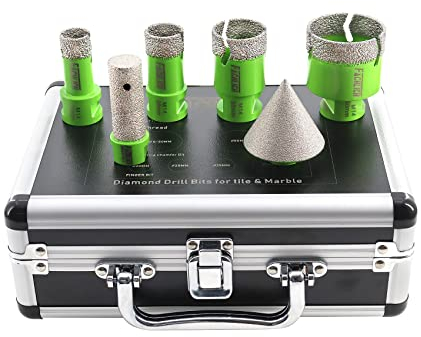 FACHLICH Diamant Fliesenbohrer Set 20/25/35/50mm 6 Stücke Diamant-Bohrkrone Lochsäge mit 20mm and 50mm Fingerfräser ein Adapter für Porzellan Fliese Granit Marmor Trockenbohren