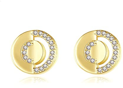Ohrringe Mädchen Gold, Zirkonia Ohrstecker Runden Ohrringe Kupfer 9.6x10mm Geschenke Damen