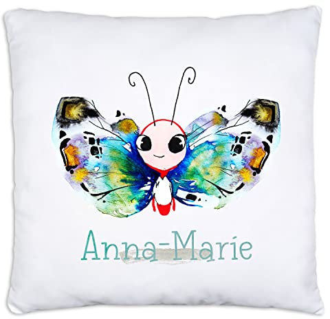 timalo® Personalisiertes Kissen mit Namen | personalisiertes Dekokissen mit Wunschname für Kinder individuelles Geschenk Namenskissen Schmetterling | kissen-t2-31