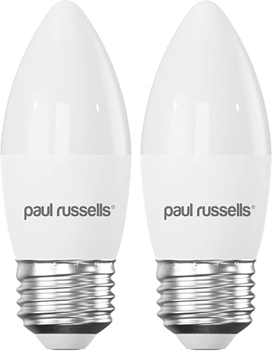 paul russells LED Candle – Dimmable Edison Screw Light, 5.5W 470LM E27 C37 LED Bulbs, 40w Equivalent, 4000K Cool White/Natural White, Dimmer ES Energy Saving Ceiling Lightsbulbs, Pack of 2