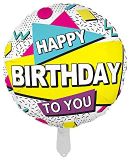 Oblique Unique® Folien Luftballon Happy Birthday Rollschuh Radio Ballon als Deko für Kinder GeburtstagFasching Karneval 80er 90er Party (Rund - Happy Birthday)