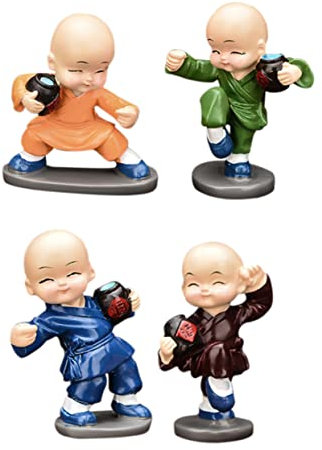 Parliky 4 Stück Mönch Auto Ornamente Chinesische Mönchsfiguren Glückliche Buddha-Statue Auto Armaturenbrett Figur Buddha-Zen Miniatur-Buddha-Figur Buddhismus Baby Harz Betrunkene Faust