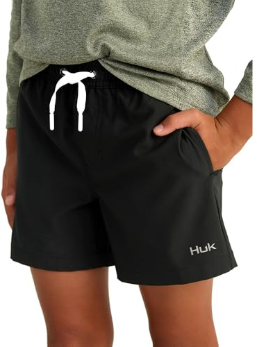 HUK Boys Pursuit Volley Short, Quick-dry Fishing For Kids Board, Black, Medium US