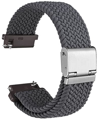WOCCI 22mm Gewebtes Nylon Uhrenarmband für Damen und Herren, Schnellverschluss, Verstellbare Silberne Schnalle (Grau)