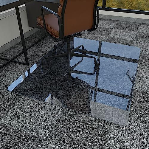 Easly Tapis de chaise de bureau en verre trempé transparent pour maison/bureau/moquette d'ordinateur avec 4 patins antidérapants, gris 116,8 x 139,7 cm