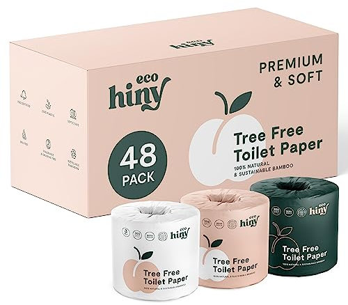 ecoHiny Premium Bambus Toilettenpapier – septisch sicheres Toilettenpapier 48 Mega-Rollen 3-lagiges Toilettenpapier & 350 Blatt | FSC-zertifiziertes BPA-freies, umweltfreundliches und weiches