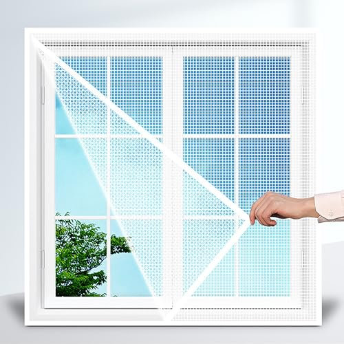 PHOGARY Mosquito Net for Windows, Fly Window Durable Nano Screen Mesh 1.3m x 1.5m Insect Netting Bug Bee Mosquito Protector with 2 Rolls Self-Adhesive Hook and Loop Tapes [20mm Wide] White