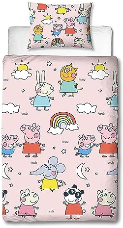 Character World Peppa Pig and Friends Offizielles Einzelbett-Bettwäsche-Set | farbenfrohes Verspieltes Design, wendbar, zweiseitig, inkl. passendem Kissenbezug, Rose