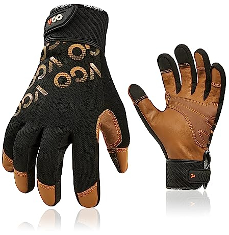 Vgo... 1 Paar Arbeitshandschuhe Herren, Mechanikerhandschuhe aus Ziegenleder (GA9604)