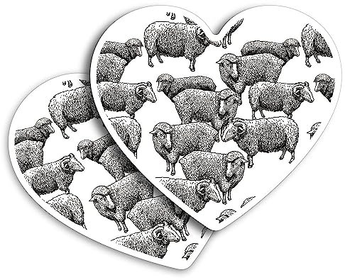 Destination Vinyl Ltd 2 x Vinyl-Aufkleber 10 cm – Herzform Schaf-Muster Bauernhof Bauernhof Kunstdruck Aufkleber Laptop Tablet Gepäck Auto Wand Kühlschrank Tür Aufkleber #170869