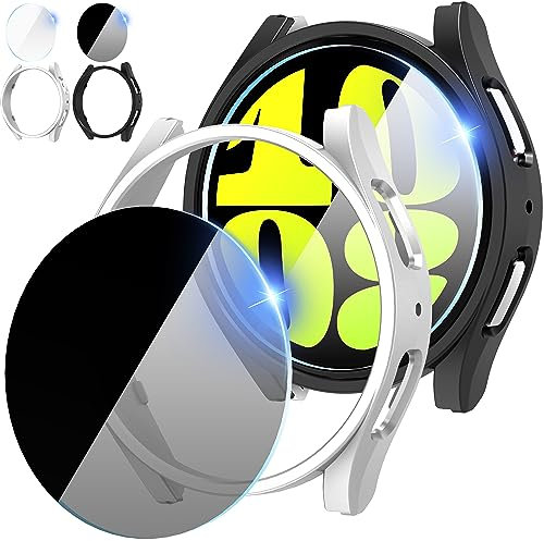 KSKSPE 2+2 Pezzi per Samsung Galaxy Watch 6 40mm Cover*2+HD Pellicola protettiva*1+Anti Spy Pellicola protettiva*1,Vetro Temperato Anti Graffio Custodia per Samsung Galaxy Watch 6 40mm