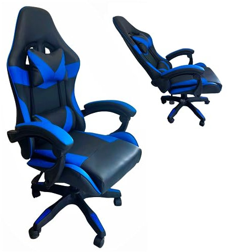 Sedia Da Gaming Ergonomica Reclinabile, Poltrona per Gamer, Sedia Da Ufficio con Cuscino Lombare e Poggiatesta (Nero e Blu)