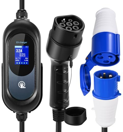 EVJUICION Caricabatteria per auto elettrica Tipo 2 8-16A 3.6KW, Caricabatterie Tipo 2 programmato con display, Caricatore per veicoli elettrici, Cavo di ricarica con borsa (CEE)