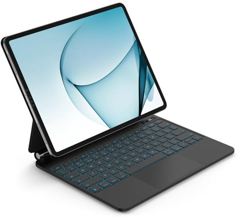 GOKOCO Magnetic Keyboard Case for 2025 iPad Air(M3) 13″&Air M2&Pro 12.9″ 3rd/4th/5th/6th Gen With 7 Color Backlit Tablet Keyboard Cover,Multi-Touch Trackpad&Power visualization,QWERTY UK Layout-Black