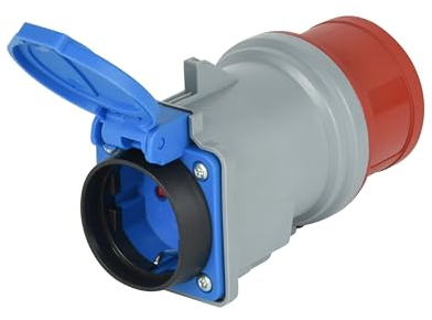 Electraline 80802 CEE adapter IP44 / Industrieadapter (Stecker: CEE 5-poligen, Steckdose: Schuko 16A mit Kappe)