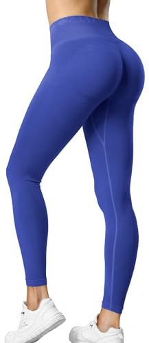 ZAAYO Sport Leggings Damen High Waist Scrunch Butt Gym Leggings Seamless Blickdicht Sporthose für Sport Yoga Fitness Workout Blau Large