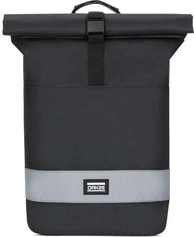 OAK25 Rucksack Damen & Herren Schwarz - Every Day Rolltop - Reflektierender Fahrradrucksack - Hohe Sichtbarkeit & Sicherheit - Fahrrad Daypack mit Laptop Fach - Wasserabweisend