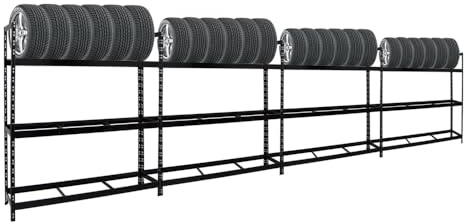 PROREGAL Mega Deal | 4x Reifenregal Tiger XL | HxBxT 200x180x45 cm | 300kg Fachlast | bis zu 84 Reifen | Schwarz