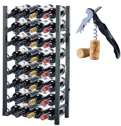 Lendo Online Weinregal - Weinschrank - Weinflaschenhalter - Weinlagerung - Schwarz - Pulverbeschichteter Stahl - Metall - Flaschenregal - Industrieller Stil (45x20x80 cm (32 Flaschen))