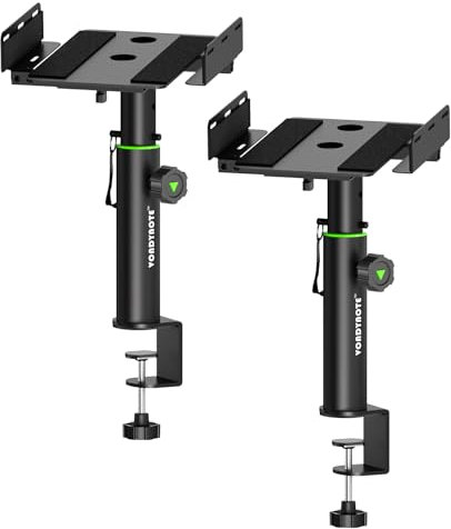 Vondynote Set of 2 Dual Side Clamping Studio Monitor Stands Desktop Clamp Speaker Stands Height Adjustable Against The Wall Extendable Top Plate Mounted by Screws