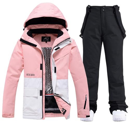 HOTIAN Set da Sci da Donna, 2 Pezzi, Giacca Impermeabile Antivento Invernale Calda, per Neve e Snowboard, PK+BK, XL