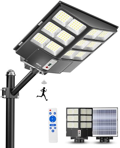 Ofuray Of-2000W Solar Straßenlaterne für Außen, 200000LM Solarlampen für Außen mit Bewegungsmelder, 6500K Solarleuchten Dämmerung bis zum Morgengrauen, IP67 Wasserdichte Wegeleuchte für Parkplatz, Hof