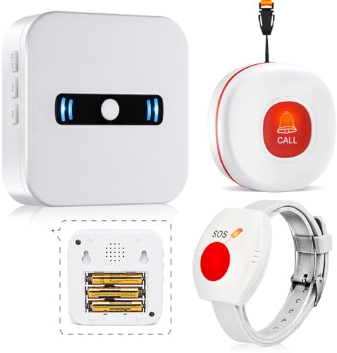 Daytech Mit Erinnerung an schwache Batterie Notrufknopf für Senioren, Hausnotruf mit Notrufarmband für die häusliche Pflege Notfall Armband Senioren für Pflegebedürftige, Geduldig, Älterer Mann