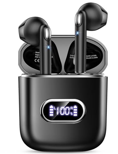 NZKEEYZI Wireless Earbuds, Bluetooth Headphones with HD Noise Cancelling Mic 2024 In Ear Earphones, Mini LED Display, 50H Playtime IP6 Waterproof Wireless Headphones Black
