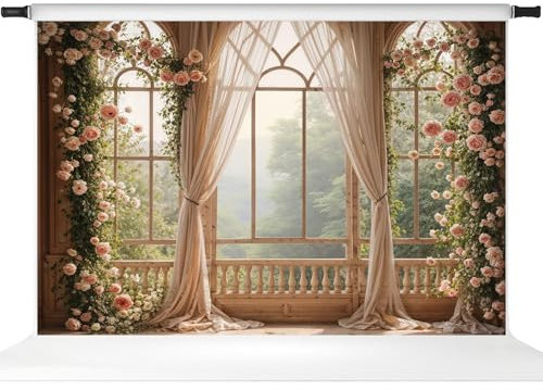 Kate Flower Wall Backdrops for Photography Arch Photo Background Window Curtain Wedding Photo Prop, 10x6.5ft