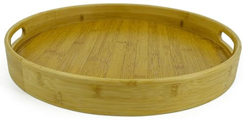 MACOSA NO78124 Tablett rund Bambus 30 cm Holz mit Griff Dekoschale Deko-Tablett Tisch-Dekoration Holztablett Wohn-Accessoire Holzscale Dekotablett modern groß
