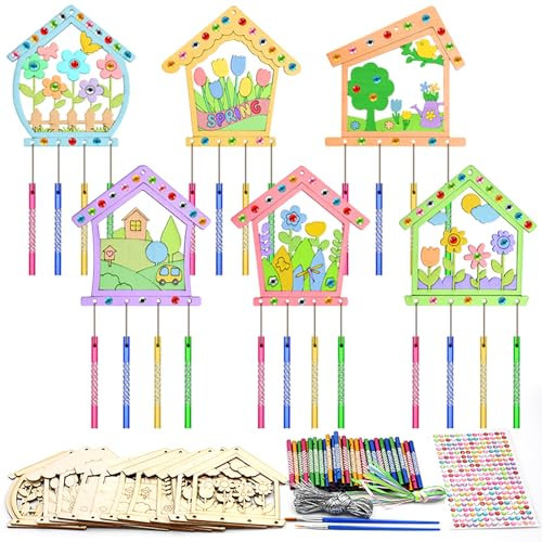 Confezione da 12 campanelli a vento fai da te per serra fai da te per creare la tua casetta per gli uccelli, artigianato in legno fai da te da colorare a ferro di cavallo per ragazze e ragazzi per