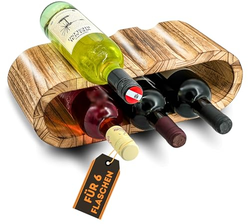 SIMPLEX DOMO Cantinetta Vino Rustica - Portabottiglie per 6 Bottiglie, 2 Ripiani - Design Senza Tempo, Legno Oliato - Cantinetta Slim per Cucina, Sala da Pranzo, Soggiorno