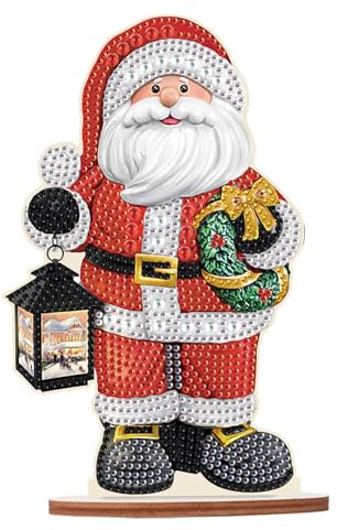 JISHSHAY Diamond Art Tabletop Decoration DIY Christmas Diamond Painting Desk Ornament with Santa Claus Special Shaped Crystal Art Kit