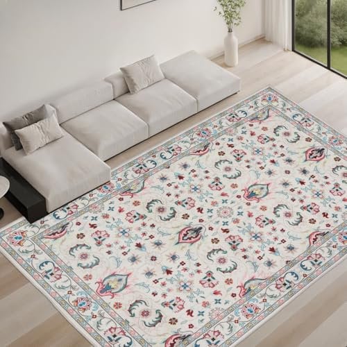 Betadistor Area Rugs for Living Room, Machine Washable Rug Traditional Boho Floral Design Rugs for Living Room, Bedroom, Hallway, Flat-weave Area Rugs 120x160cm, Light Green, 303-08120