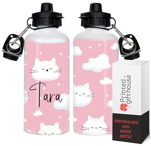 Eliphs Personalized Stainless Steel Kids Water Bottle - Small, Durable, and Leak-Proof Metal Water Bottle for Girls & Boys, Perfect for School (Pink-Cats)