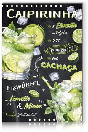 Cocktail Rezepte 20x30cm Alu Schild Deko Metallschild Dekoration für Bar Theke Pub Küche Cafe Geburtstag Geschenk Rezept RV003 (04 Caipirinha)