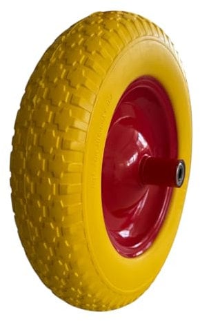 eacommerce - Ruota Piena Gialla Antiforatura per Carriola | Diametro 350 mm | Fulcro in Metallo Verniciato | Asse Inclusa, Piena | Asse 200 mm