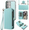 Phone Case for Samsung Galaxy S24 Ultra 5G Zipper Wallet Detachable Cell Cover with Tempered Glass Screen Protector Crossbody Lanyard Strap Flip Card Holder Slot S24Ultra 24S S 24 24Ultra Green