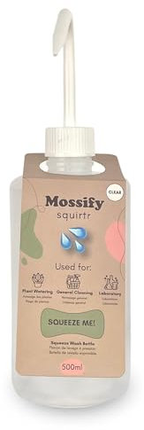 Mossify Water Squirt Bottle - 500ml Plant Waterer & Squirt Water Bottle for Gardening, Tattoo Parlor & Labs – Refillable Plants Watering Wash Bottle - Easy Squeeze Design Hanging Plant Waterer - Clear