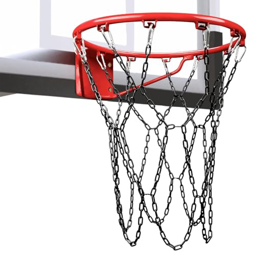 Basketball Net Heavy Duty Replacement,Carbon Steel Chain Basketball net, Anti-Rust Use Indoor Outdoor Standard 12 Loops Hoop