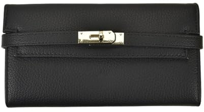 TABAGFKFNV Damen-Geldbörse aus mehrfarbigem Leder mit Drehverschluss, langes Bifold-Portemonnaie, integriertes Münzfach, Clutch(Black)