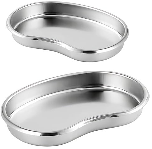 2 Pcs Stainless Steel Kidney Dish, Professional Surgical Kidney Tray, 2 Sizes Metal Tray, Curved Instrument Tray for Medical, Dentistry, Veterinary Use