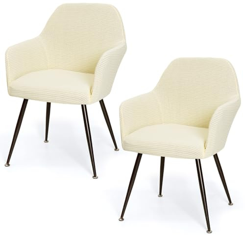 MEIVINES Stretch Stuhlhussen 2er Set Universal Sesselbezug Stuhlhussen mit Armlehne aus Jacquard Stuhlbezug Abnehmbare Waschbar Esszimmerstühle Bezug für Küche Bankett (2, Beige)