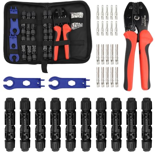 Crimping Werkzeug Set, Solar-Crimper Set für 2,5/4/6 mm² Solarpanel PV-Kabel, 1 x PV Pressstabstab, 10 Paar Sonnenkabelanschlüsse, Solarstecker Crimpzangen für Solarpanel PV Kabel mit Aufbewahrungsbox