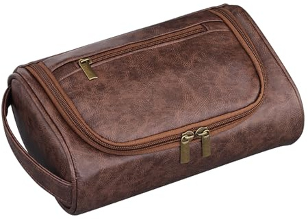 Trousse de toilette en cuir pour homme – Trousse de toilette imperméable avec séparation sec et humide, trousse de toilette brune épaisse, organisateur de voyage avec plusieurs compartiments |