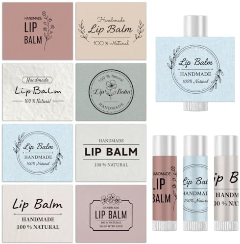 Peacoblue 160 Stück Lippenbalsam Etiketten, Minimalistisch DIY | Wasserfeste Tube Aufkleber 8 Designs, Glänzende Labels für selbstgemachte Lippenpflege, Geschenke und Feiern