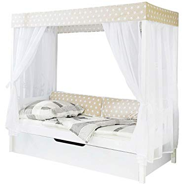TiCAA Himmelbett Beige 310 Kiefer Weiß (Beige/Weiß Stern)