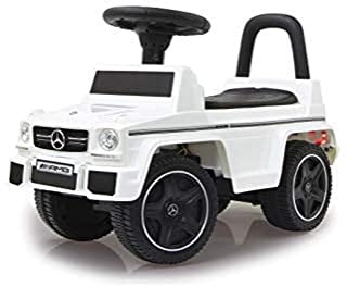 JAMARA 460403 - Rutscher Mercedes-Benz AMG G63 - Kippschutz, Kofferraum unter Sitzfläche, Schub-und Haltegriff, AUX-und USB-Anschluss, Hupe/Motorsound am Lenkrad, wertige Verarbeitung, weiß