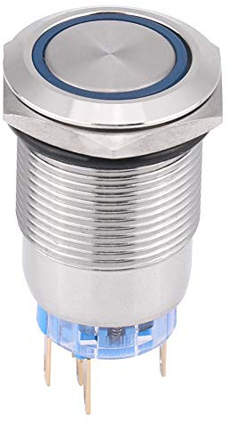 12V LED Self-locking Latching Push Button Switch, 19mm Waterproof Stainless Self-locking Button On/Off Latch Button Switch 1NO1NC (Blue 2 PCS)