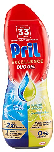 Pril Excellence Duo Gel Lavastoviglie Sciogli Grasso Limone & Lime, Detersivo con Sgrassatore Attivo, 132 Lavaggi, 4 x 600 ML